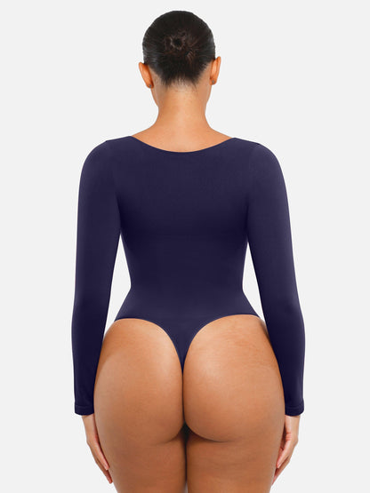 Diamond-Neck Sculpt Thong Bodysuit