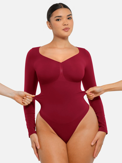 Diamond-Neck Sculpt Thong Bodysuit