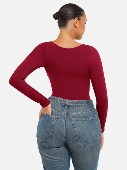 Diamond-Neck Sculpt Thong Bodysuit