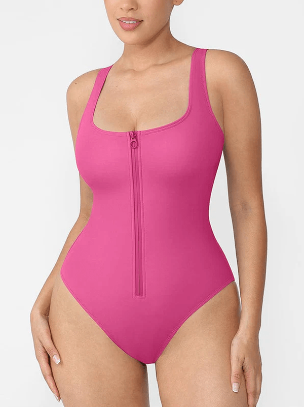 Zip Sculpt Square-Neck One-Piece Swimsuit
