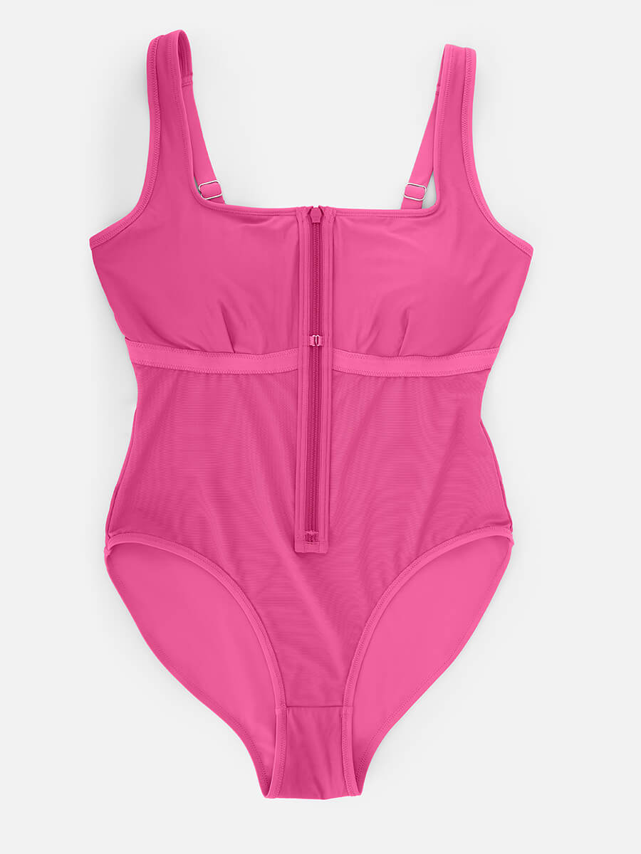 Zip Sculpt Square-Neck One-Piece Swimsuit
