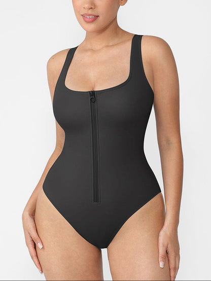 Zip Sculpt Square-Neck One-Piece Swimsuit