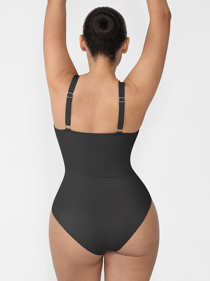 Zip Sculpt Square-Neck One-Piece Swimsuit