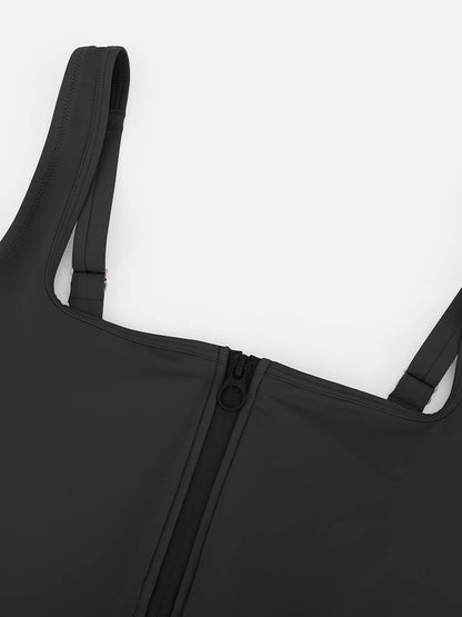 Zip Sculpt Square-Neck One-Piece Swimsuit
