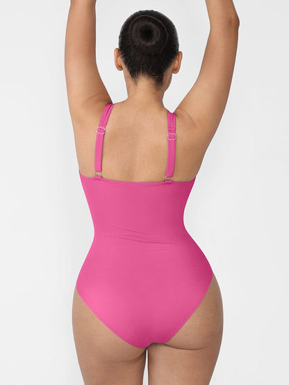 Zip Sculpt Square-Neck One-Piece Swimsuit