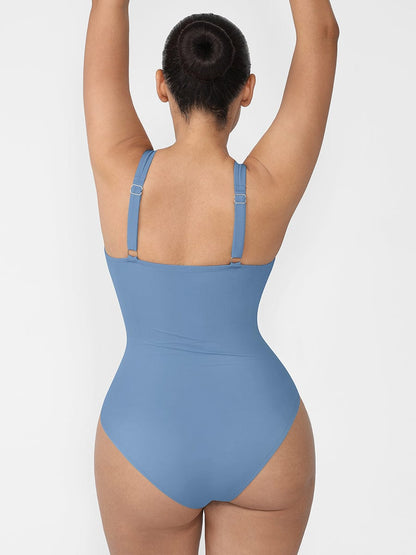 Zip Sculpt Square-Neck One-Piece Swimsuit