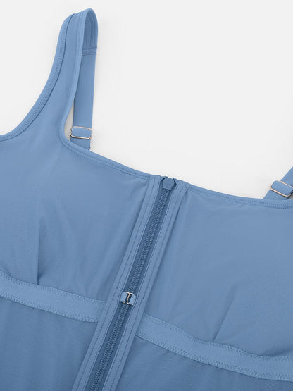 Zip Sculpt Square-Neck One-Piece Swimsuit